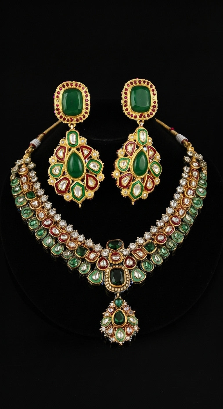 Traditional Green & Red Kundan Set