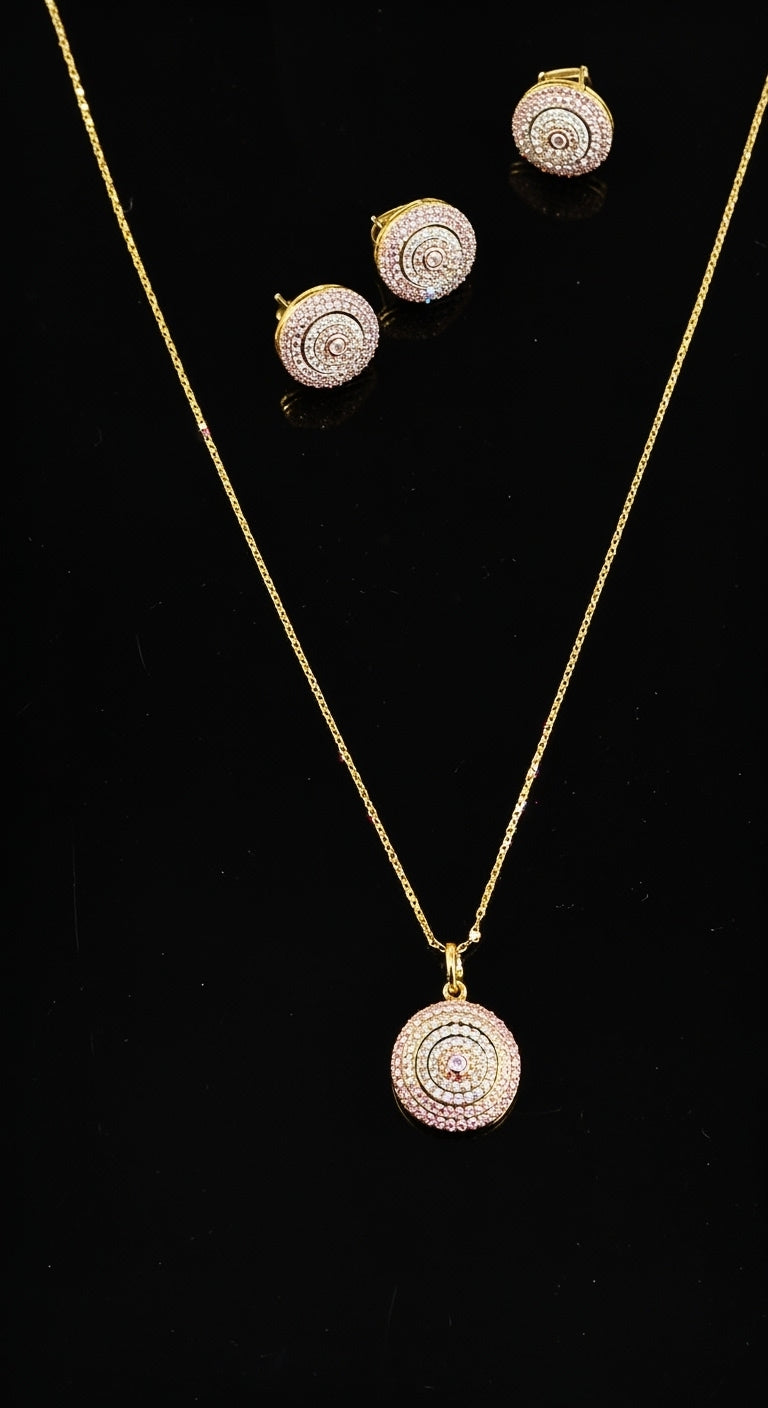 Gold Pave Round Pendant Set