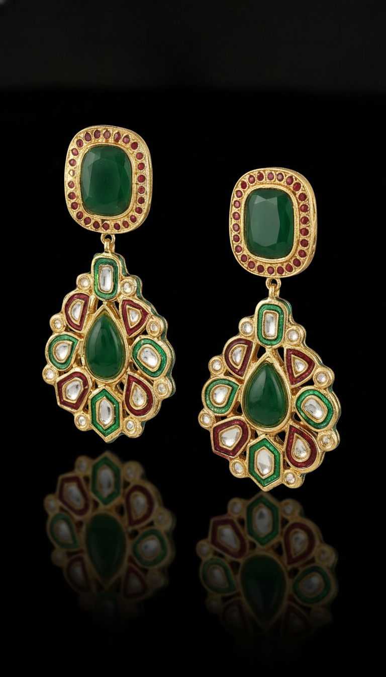 Traditional Green & Red Kundan Set