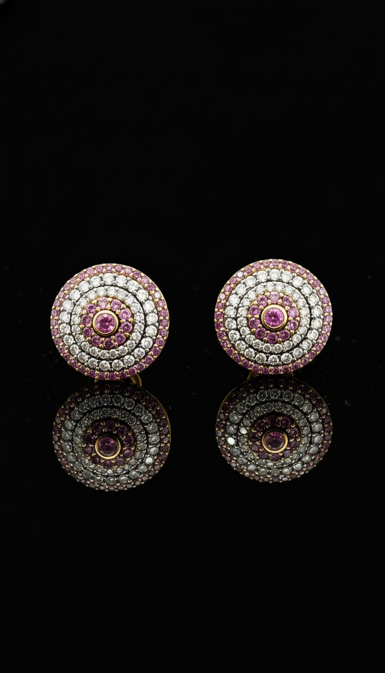 Gold Pave Round Pendant Set