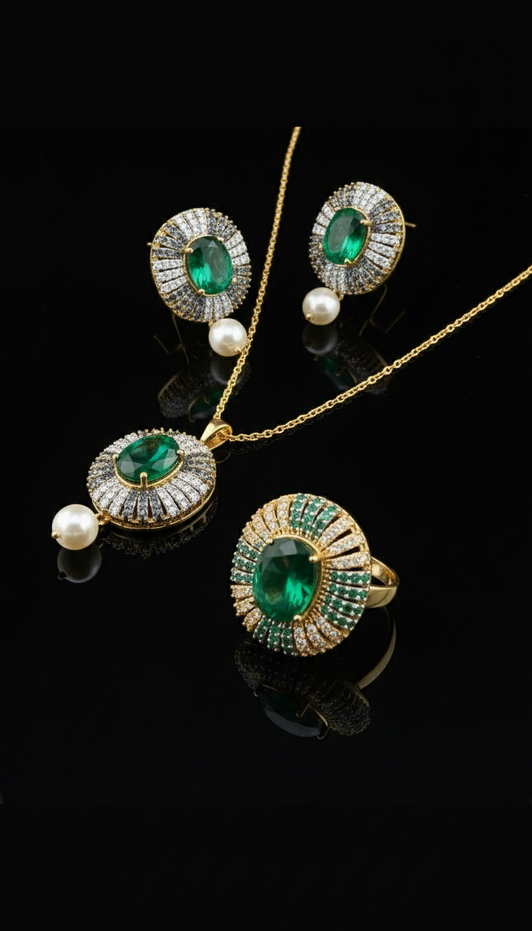 The Emerald Sunburst Pearl Set