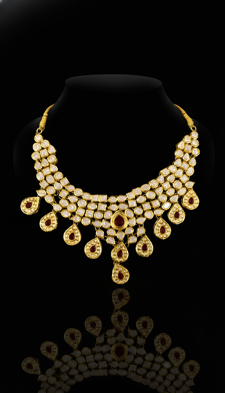 White & Red Polki Drop Set