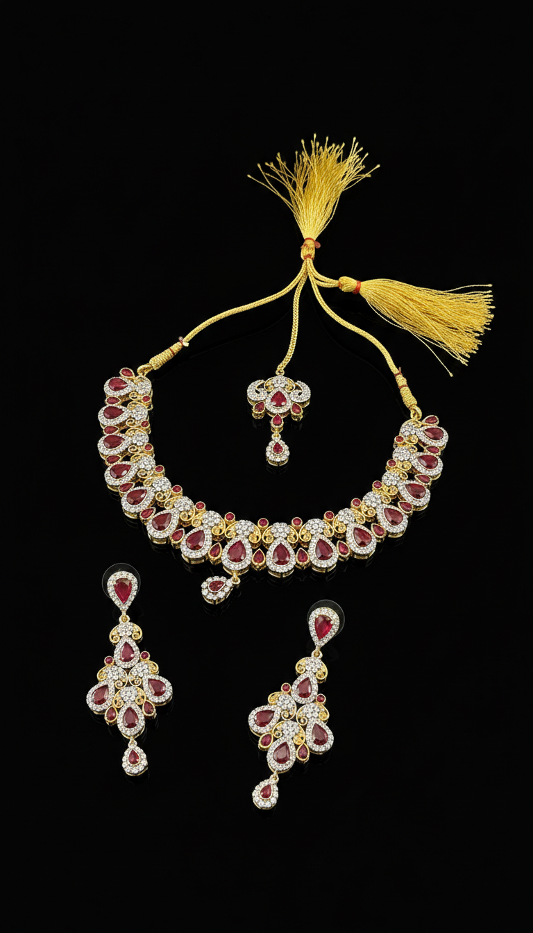 Ruby Red Traditional Necklace Set
