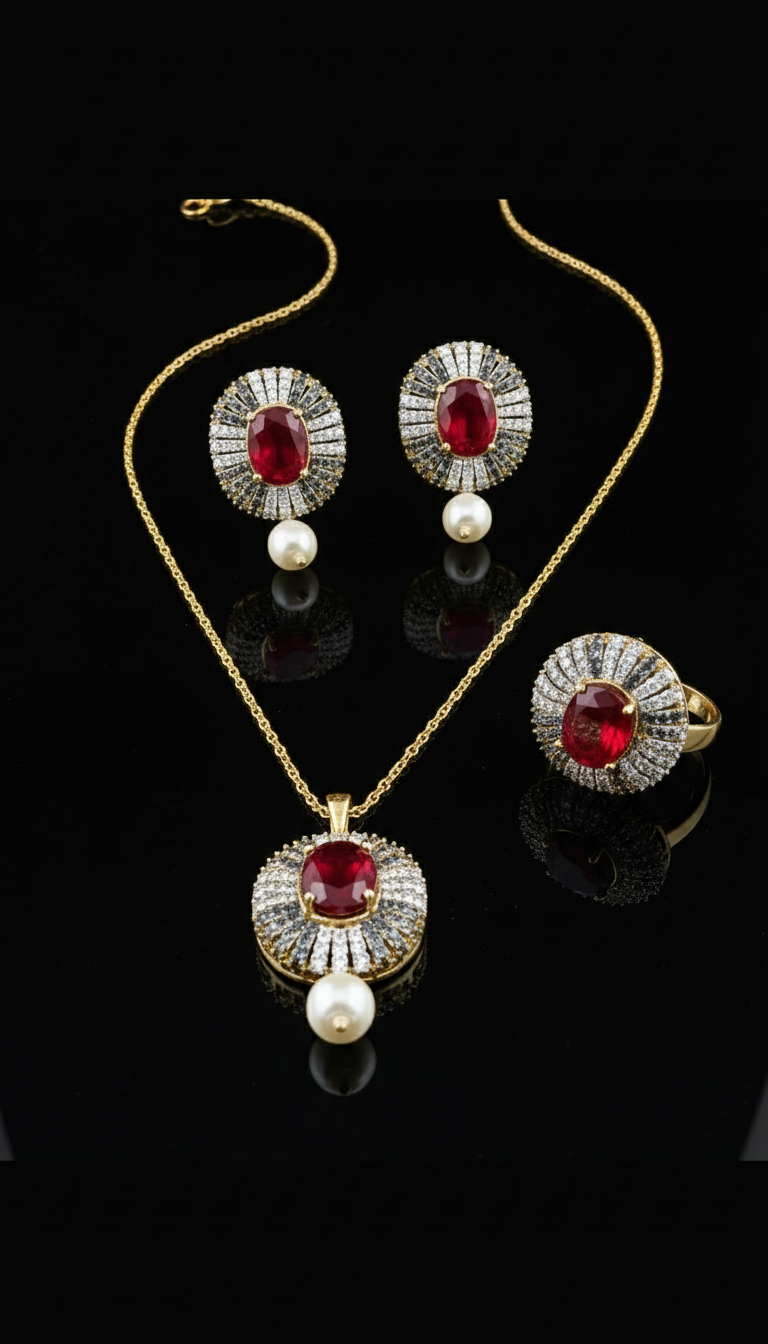 The Ruby Sunburst Pearl Set