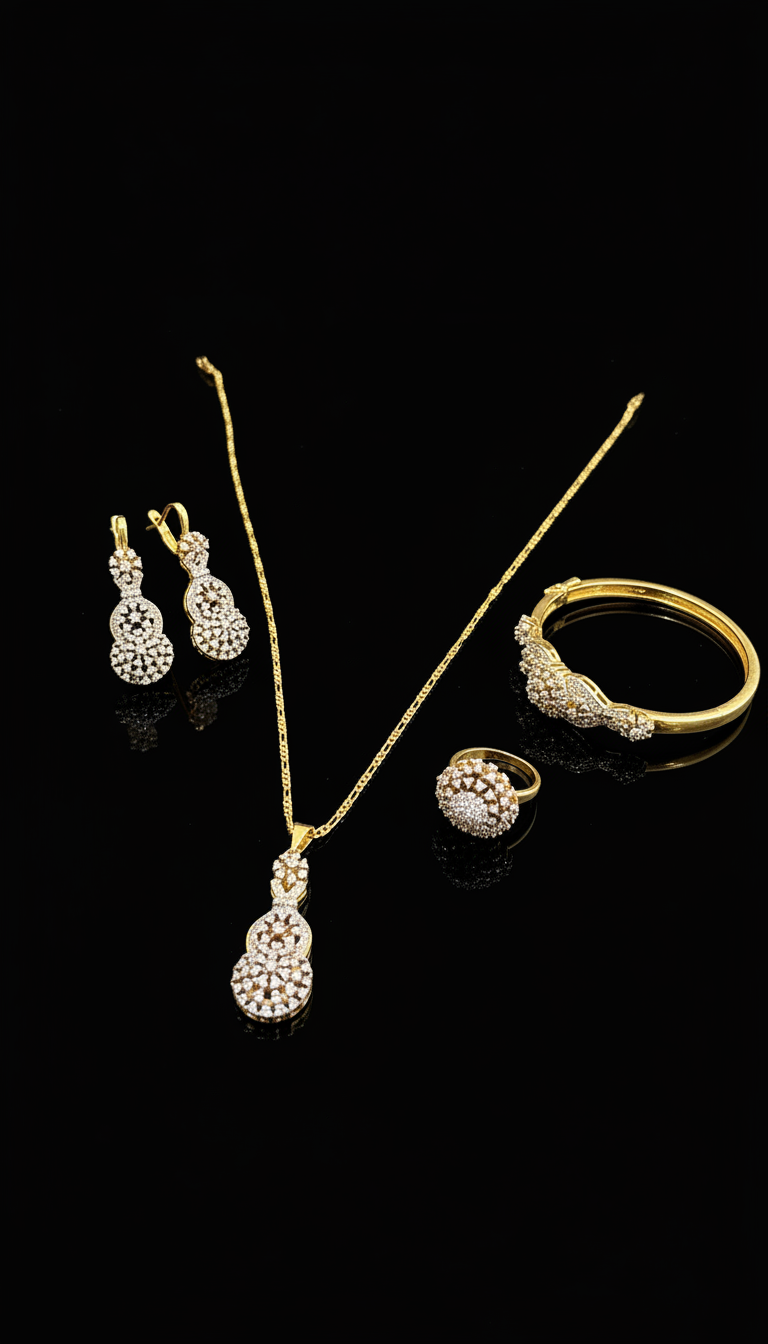 Gold Double-Drop Bangle & Necklace Set