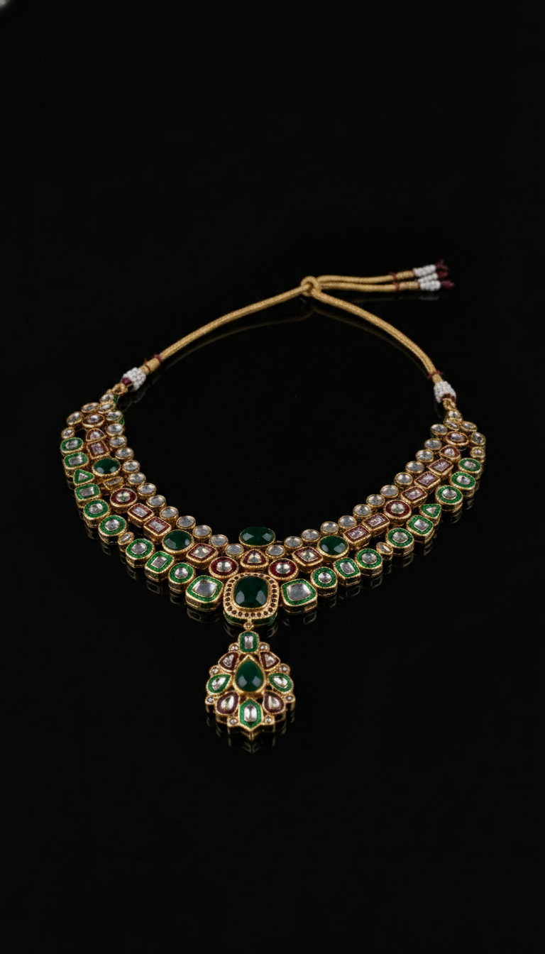Traditional Green & Red Kundan Set